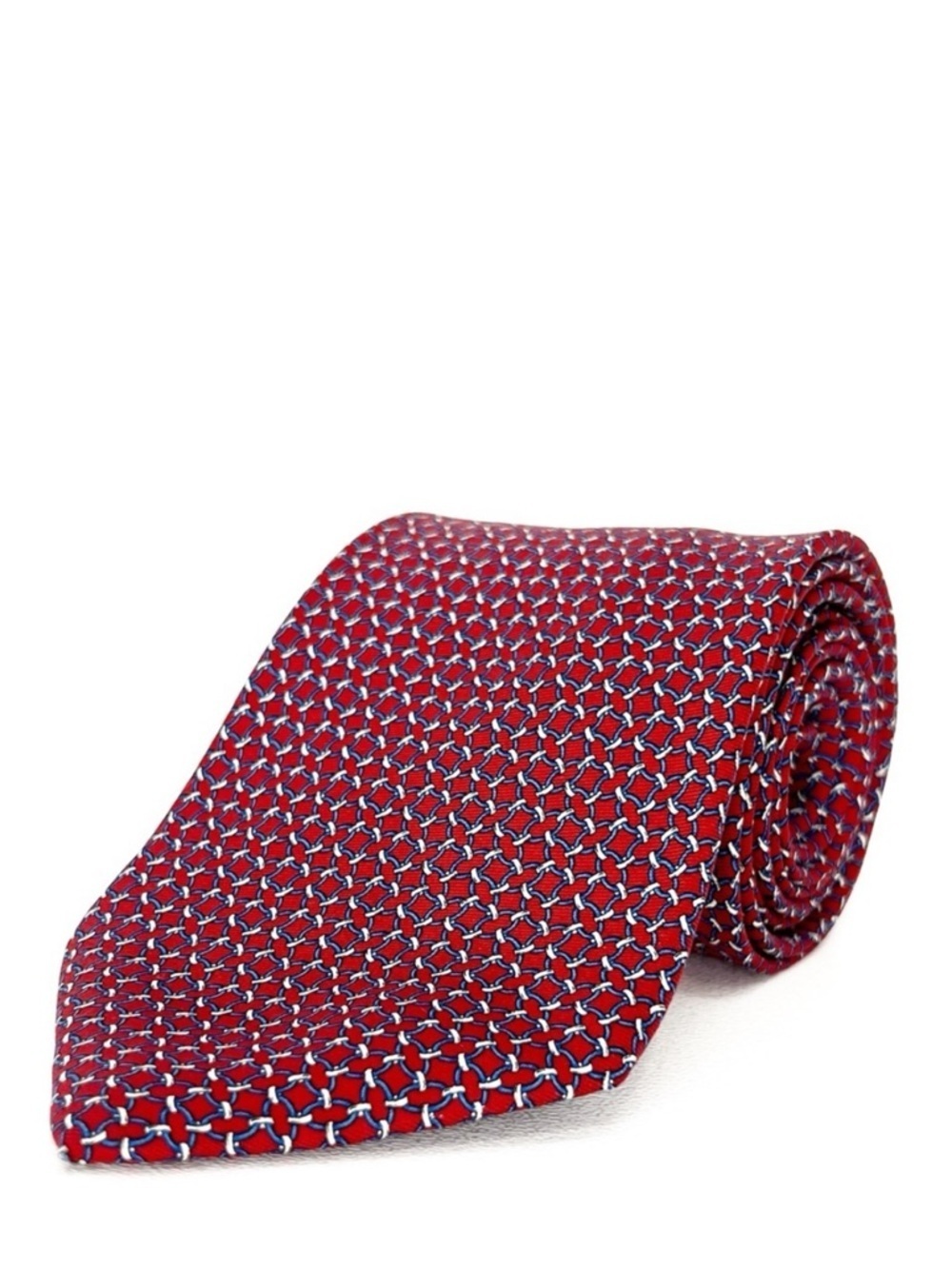 Brooks Bothers Silk Necktie Linked Chain Pattern Red, Blue & White Men’s Tie EUC